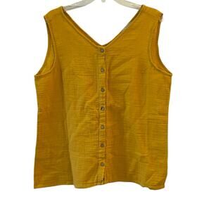 Women's Gauzy Cotton Relaxed Boho Yellow V-Neck Blouse Lightweight 2XL XXL